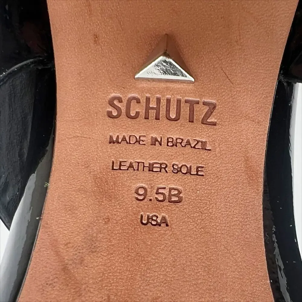 Schutz Leia Black Patent Leather Strappy Sandals Heels Size 9.5